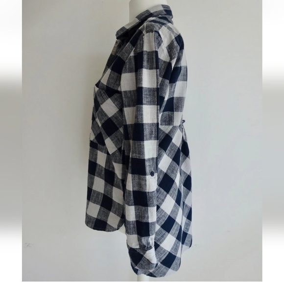 Next 12 shirt top casual cotton step hem boxy relaxed check long sleeved blue - Picture 5 of 12